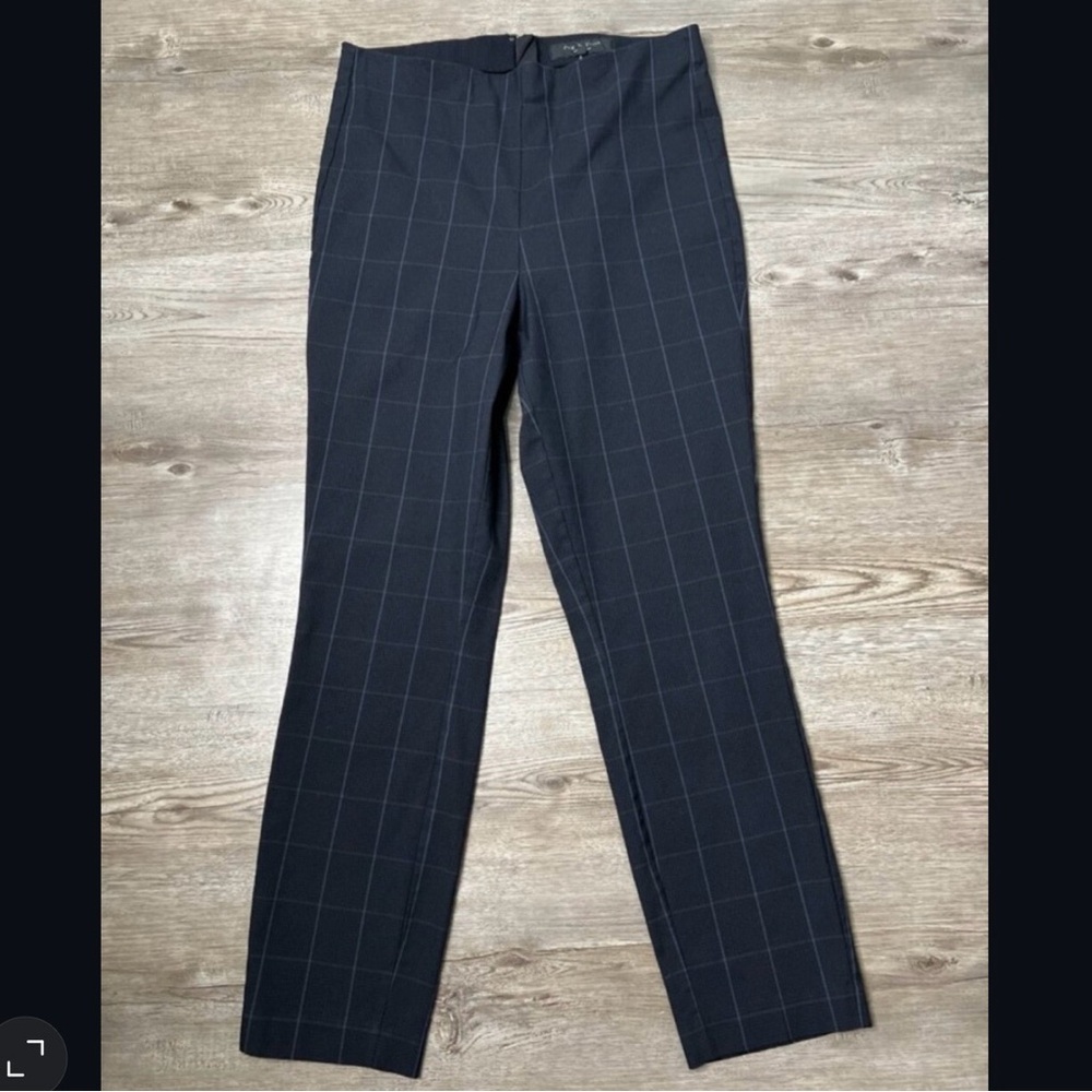 Rag‎ Bone Polly Pants Womens 10 Black Blue Plaid Ankle Length
